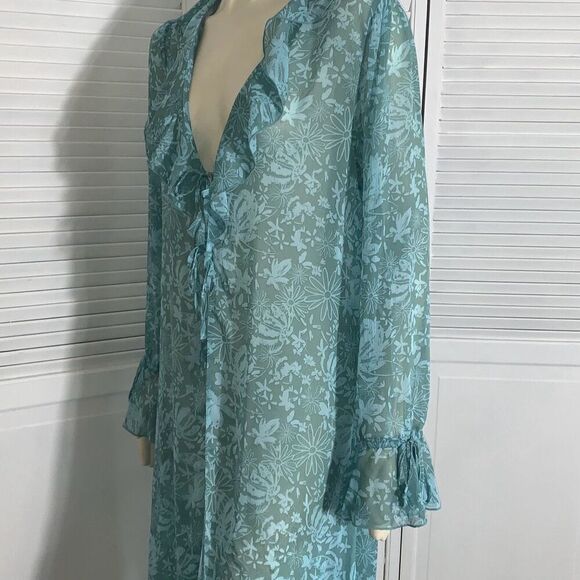 Wild Fable Women's Ruffle Duster Jacket Aqua Green Floral Size L - Picture 9 of 16